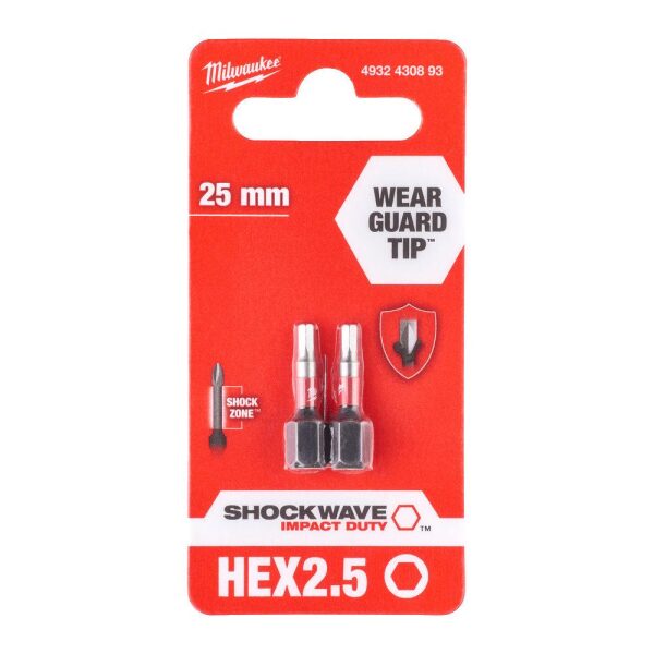 BITS SHOCKWAVE HEX2,5X25MM 2P , Milwaukee - Bilde 2