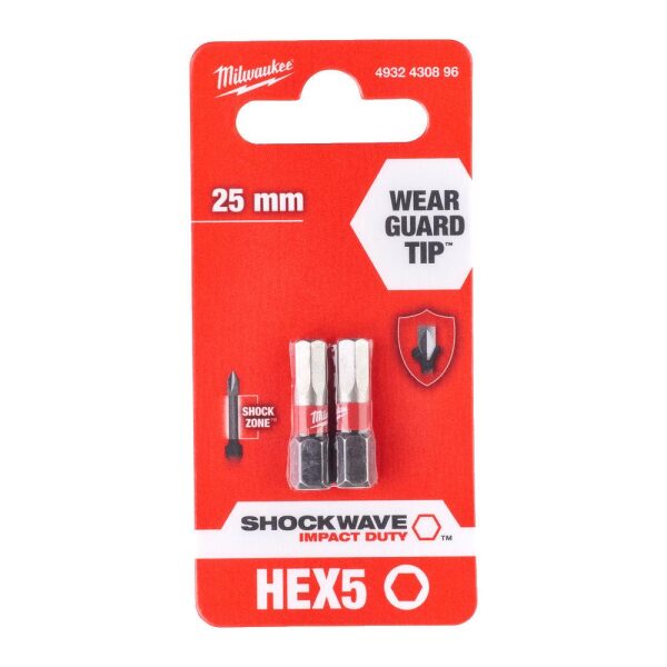 BITS SHOCKWAVE HEX5X25MM 2P , Milwaukee - Bilde 2