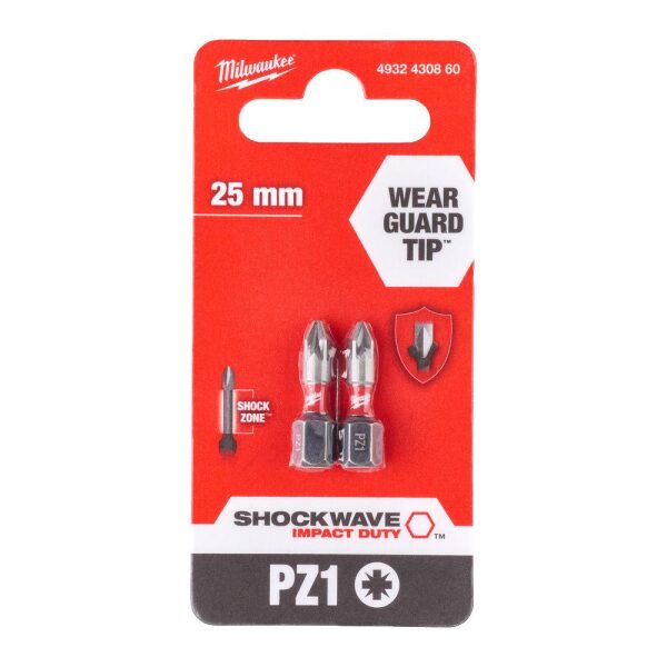 BITS SHOCKWAVE PZ1X25MM 2P , Milwaukee - Bilde 2