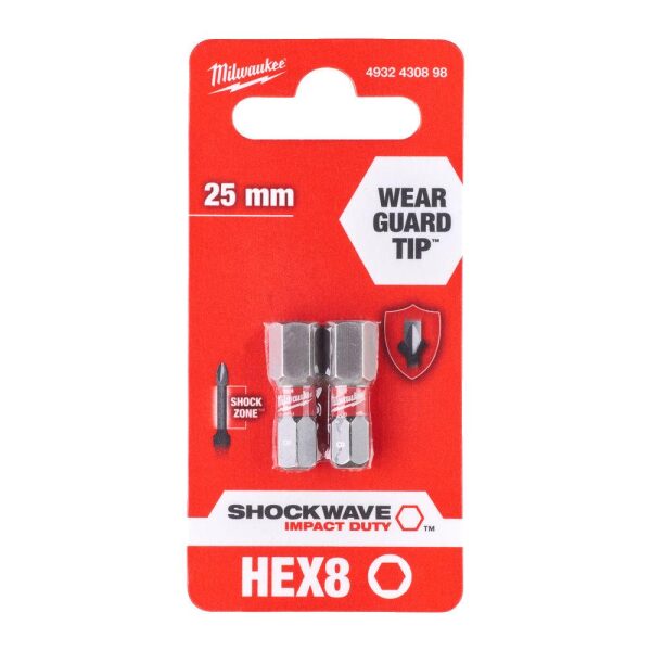 BITS SHOCKWAVE HEX8X25MM 2P , Milwaukee - Bilde 2