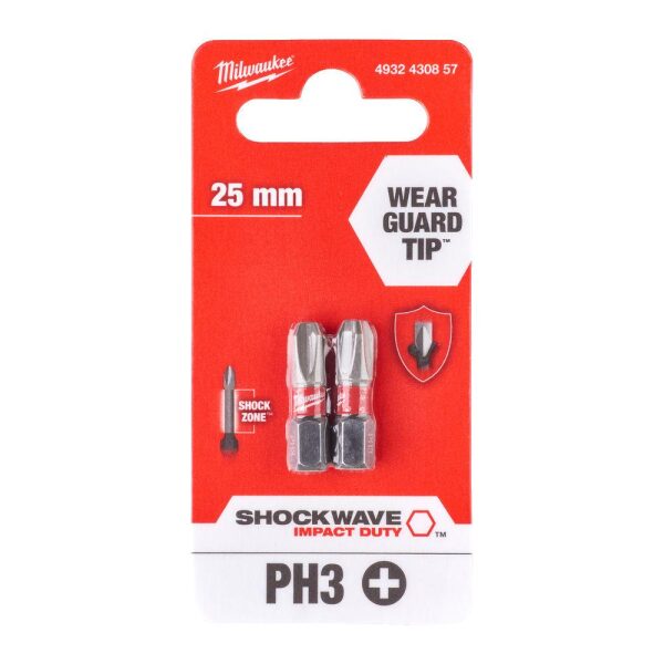 BITS SHOCKWAVE PH3X25MM 2P , Milwaukee - Bilde 2
