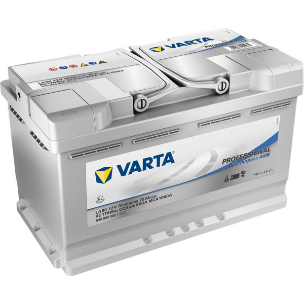 VARTA Fritidsbatteri AGM Batteri 12V 80AH 800CCA (315x175x190/190mm) +høyre LA80