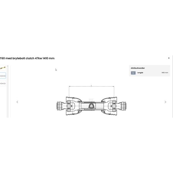 Kraftoverføringsaksel M/Brytebolt 1-3/8" 47Kw 1410 Mm