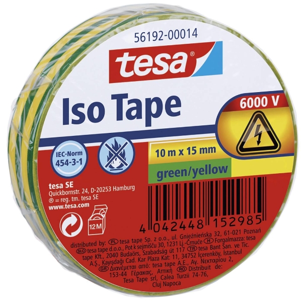 Elteip 56192 15 Mm X10 Mtr Gul/Grønn, Tesa