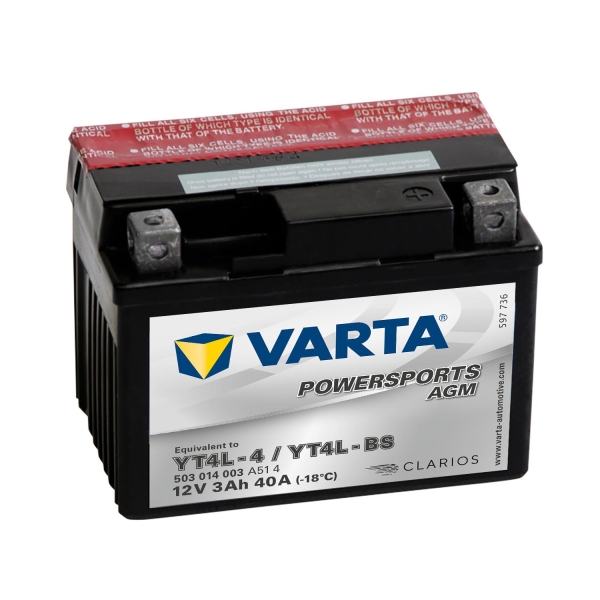 Varta AGM Startbatteri YTX4L-BS +Høyre