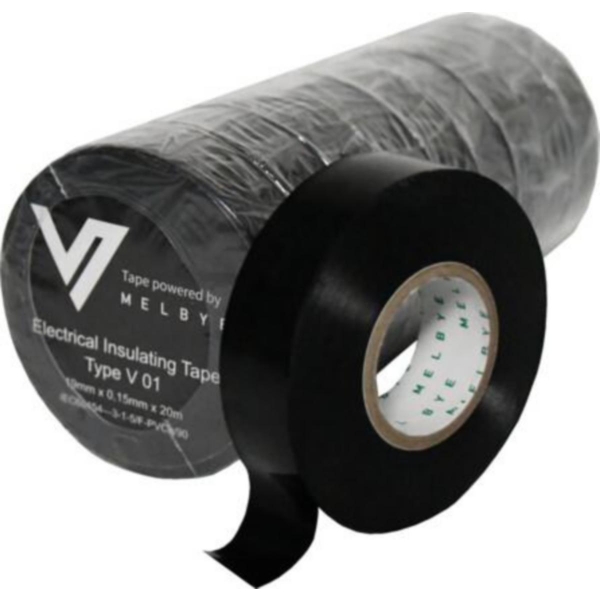 Teip Sort PVC 19 mm x 20 mtr, Melbye
