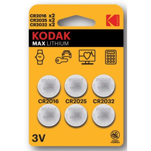 Batteri Ct2016/Cr2025/Cr2032 - 6 Stk, Kodak