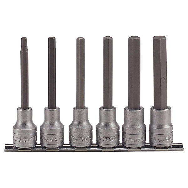 Sekskantpipesett utv. Lange 1/2" - 6 deler, Teng Tools
