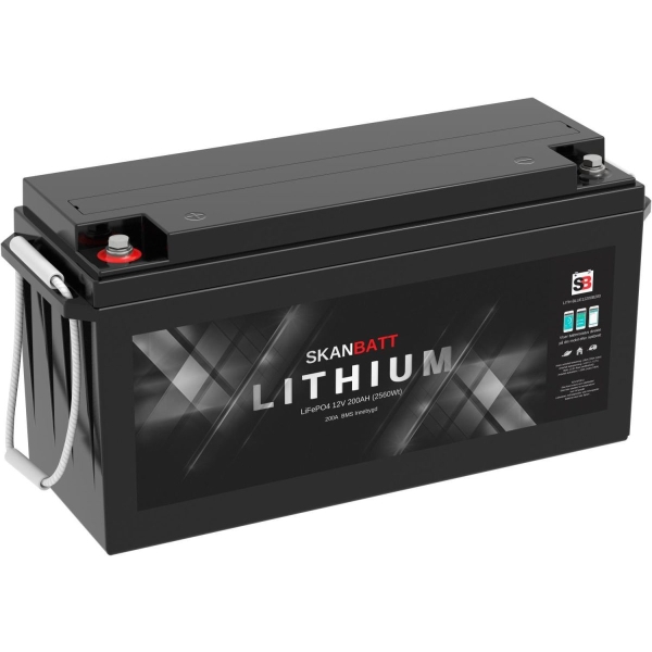 Skanbatt Bluetooth Lithium Batteri 12V 200Ah 200A Bms