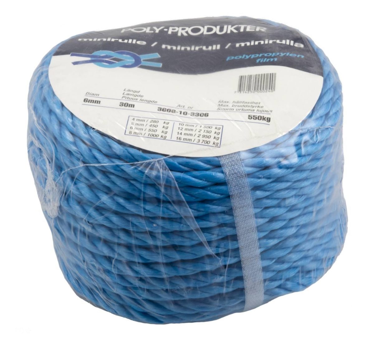 Tau PP 3-Slått 6 mm x 30 mtr blå