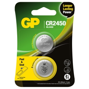 CR2450 Knappcellebatteri Lithium 3V 2 stk, GP
