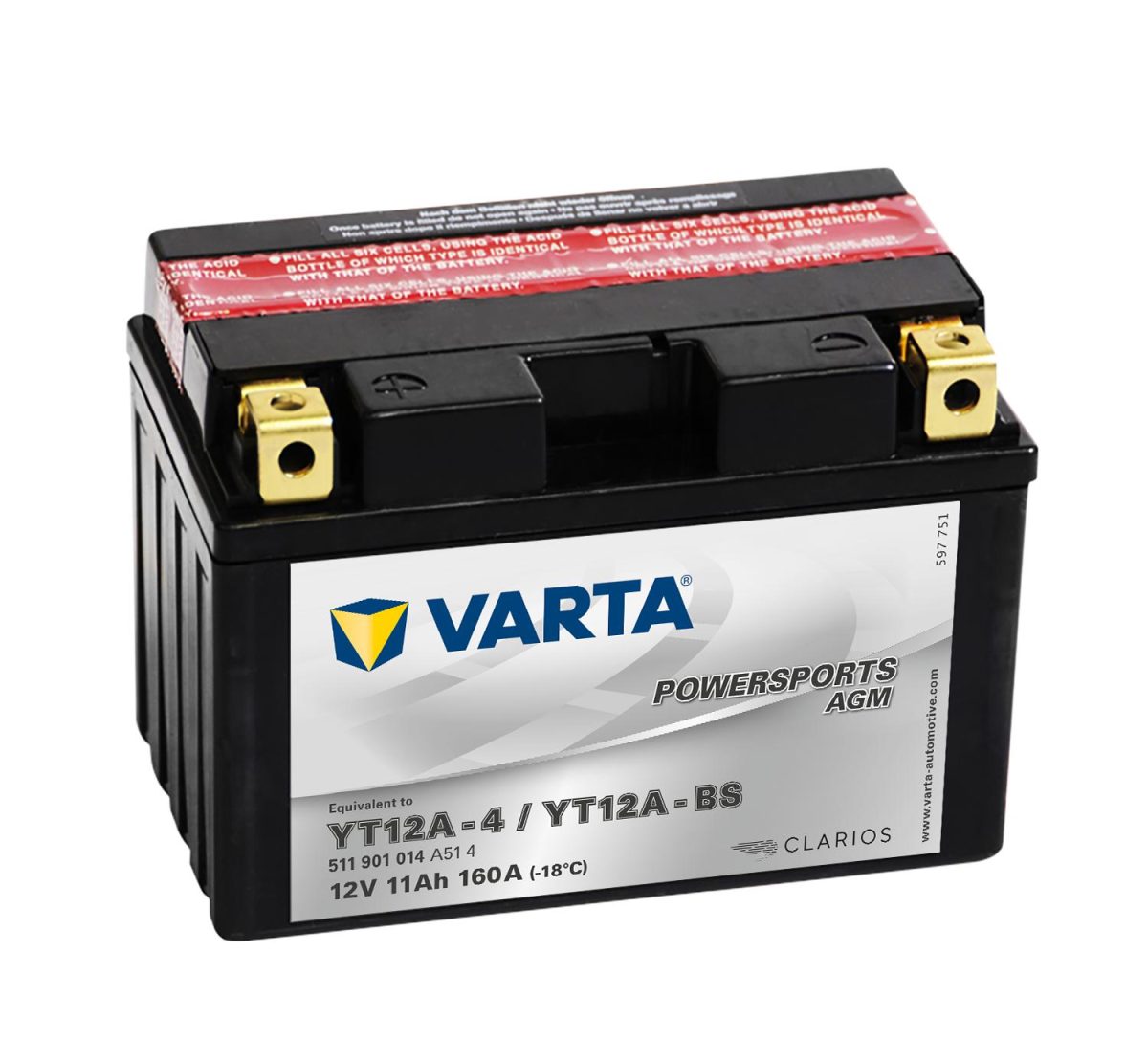 VARTA AGM MC Batteri 12V 11AH 160CCA (150x88x105mm) +venstre YT12A-BS