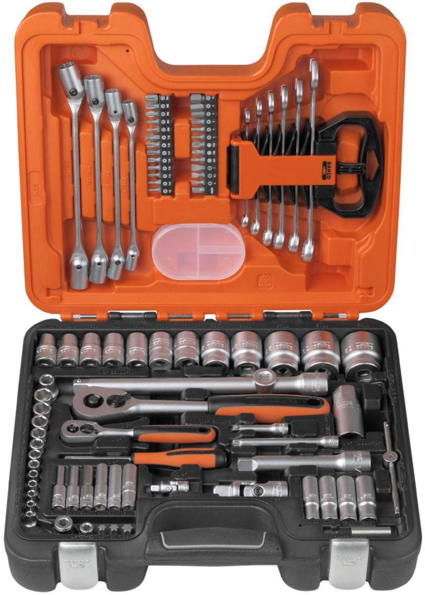 Pipesett S910 1/4" 1/2" 90 deler koffert, Bahco
